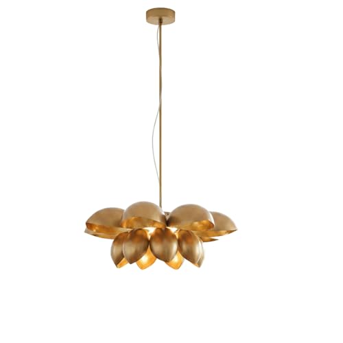 Image of KREATIVE ART'S Pendant Light & Chandelier - 22-Inch Golden Lotus Gold Hanging Lamp, Jhumar Style, Adjustable Height (24 inch-36 inch) for Living Room, Dining, Pooja Room & Balcony Decor (Bulb Included)