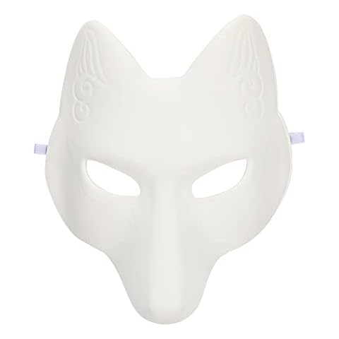 Amosfun Halloween Fox Mask Costume DIY Blank Mask Japanese Kabuki Kitsune Masks for Halloween Masquerade Costume Prop Cover