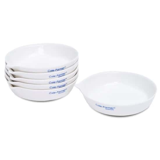 Cole-Parmer Evaporating Dish, Porcelain, Flat Form, 100 mL, 6/pk