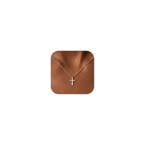 Maxcate 925 Silber Kreuz Halskette Damen Kreuz Anhänger Kette 925 Silber Cross Necklace Taufkette Halskette Frauen Mädchen Schmuck Geschenk Weihnachten 46 cm