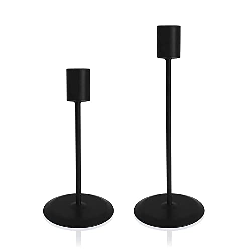 2pcs Portavelas Largo Portavelas Estilo Europeo Candelabro de Boda Candelero de Hierro Negro una Cabeza Centro de Mesa de Comedor de 17/22 cm Adecuado para Bodas Navidad cenas a la luz de Las Velas Cover