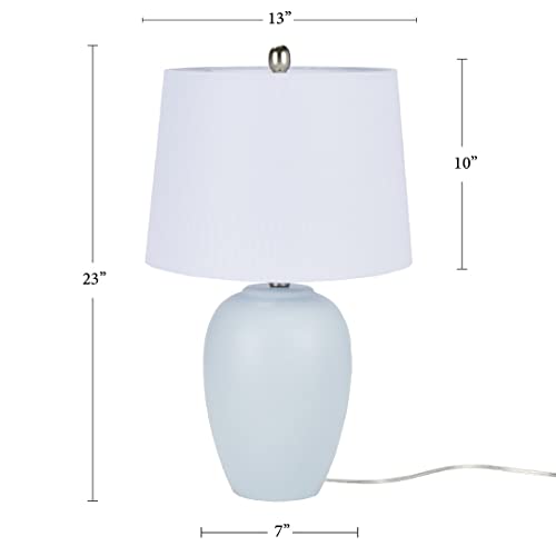 Image of Nourison Home 23 inch Coastal Blue Ceramic Pot Table Lamp for Bedroom, Living Room, Dining Entryway, with White Shade