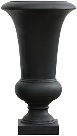 Winchoice Inc. 22.75" H Fluted Top Slender Handcrafted MgO Urn Planter, Indoor & Outdoor Black