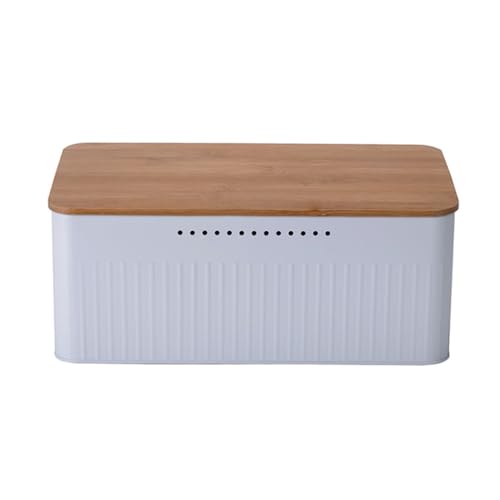 Metal Bread Box,Bread Storage Container,with Bamboo Cutting Board Lid,Kitchen Decor Organizer,for Long Freshness,Bread Container,for Kitchen Countertop (White)