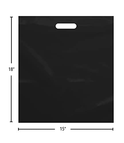 Purple Q Crafts Plastic Bag With Die Cut Handle Bag 15"X18" Black Plastic Merchandise Bags 50 Pack For Retail, Gifts, Trade Show And More #TOP2