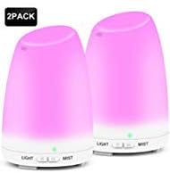 Essential Oil Diffuser, Avaspot 120ml Ultrasonic Aroma Diffuser Portable Aromatherapy Diffuser Humidifier with 7 Colors LED Lights, Adjustable Mist Mode & Waterless Auto Off For Home Office 2 Pack