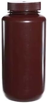 Cole-Parmer Economy Amber Wide-Mouth Plastic Bottle, HDPE, 1000mL (32oz): 24/PK