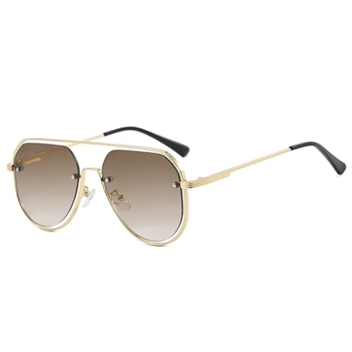 Lunettes de soleil double bridges pour femmes en métal précieux ajouré style rétro