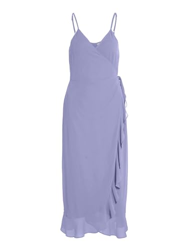 Vila Damen Wickelkleid mit Spaghettiträger Elegantes Volant Abendkleid Rüschen und Bindegürtel, Farben:Lila-2, Größe:44