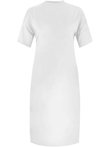 Image of All White Plus Size Maxi Tshirt Dress for Curvy Women Casual Summer Outfits Dresses Sundresses with Pockets 4XL
