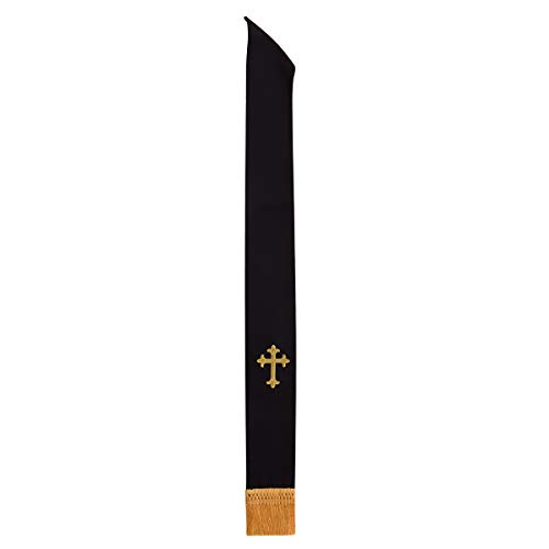 BLESSUME Clergy Mass Black Stole Cross Embroidery