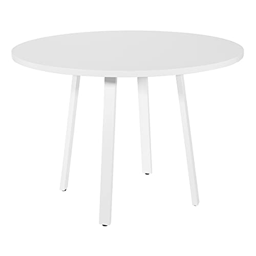 OSP Home Furnishings Prado 42 Inch Round Conference Table with Laminate Top and Metal Finish Legs, White