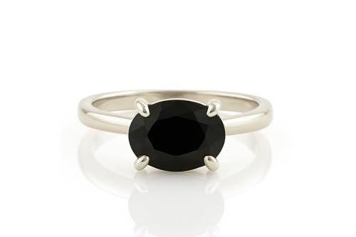 Bague d'onyx noir en argent sterling massif avec pierre ovale sertie main