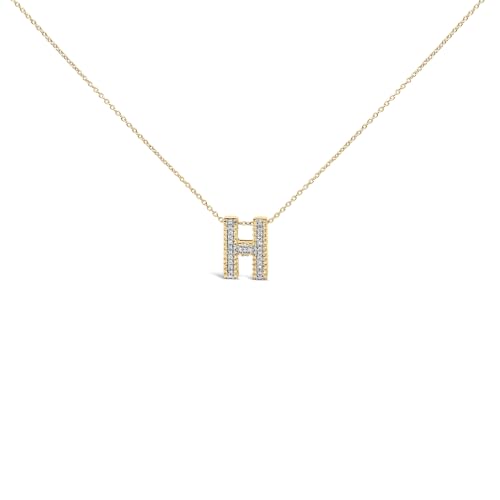 Yellow Gold Vermeil Diamond Accent "H" Initial Bubble Pendant Necklace