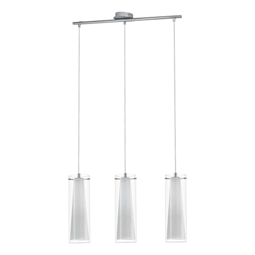 EGLO Hängelampe Pinto, 3-flammige Pendelleuchte, Esszimmerlampe aus Metall in Chrom und Glas in Weiß und Transparent, E27 Fassung