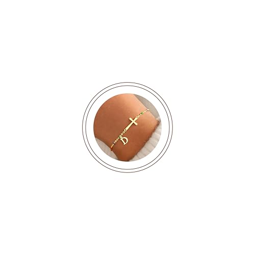 Turandoss Pulsera de oro para mujer, con letras cruzadas chapadas en oro de 14 quilates, pulsera para mujer, pulseras de perlas de colores, regalos para comunión, confirmación, niñas, pulseras