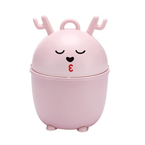 PartyKindom Mini Fawn Flip-top Desk Trash Can Pink Countertop Waste Bin Small Lid for Office