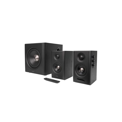 Edifier S355DB 2.1 Hi‑Res system głośników – 150 W RMS, 5,8 GHz bezprzewodowy subwoofer, HDMI eARC, LDAC Bluetooth 6.0, USB‑C, optyczny, współosiowy, Tri-AMP DSP, design premium (czarny)