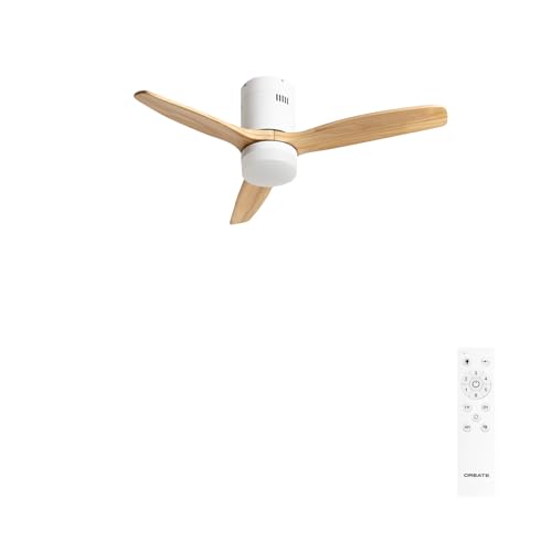 CREATE / WINDCALM NATURAL WOOD S/Ventilador de techo con luz blanco aspas madera clara con mando / 40W, Temporizador, Ø112 cm, 6 velocidades, 3 temperaturas de luz, función verano-invierno