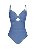 CUPSHE Women's Swimming Costume Tummy Control Swimwear Twist Front Cutout Adjustable Straps Ruched One Piece Swimsuit Blue M - Image 7