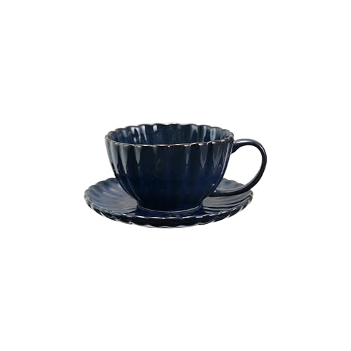 Taza de gres con plato 10 oz azul Creative Co-Op miniatura 3