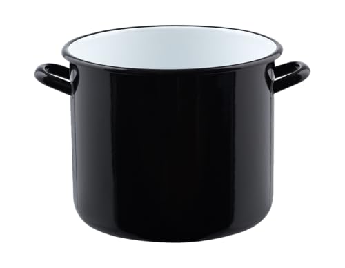 Riess, 0234-017, RIESEN, Topf mit Bördel 32, OHNE DECKEL, CLASSIC - RIESEN UND ZWERGE, Durchmesser 32 cm, Höhe 27.1 cm, Inhalt 20 Liter, Emaille, schwarz, Induktion