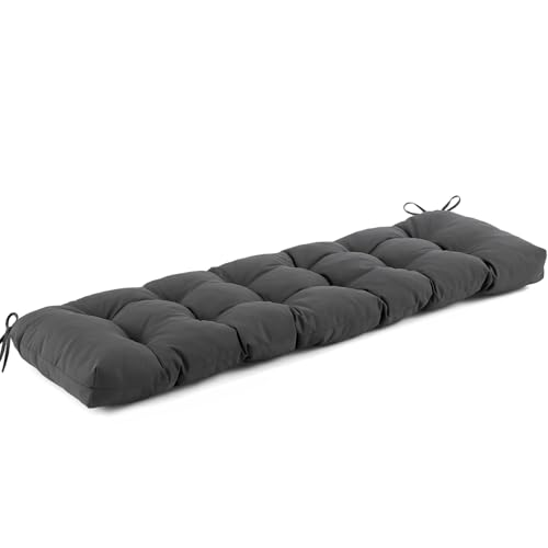 IASEAHK Outdoor Bench Cushion 48x18x5 Inch, Waterproof & Fade-Resistant Patio Furniture Cushions, Tufted Memory Foam Indoor/Outdoor Cushions for Couch Swing with Non-Slip Backing & Straps, Dark Grey