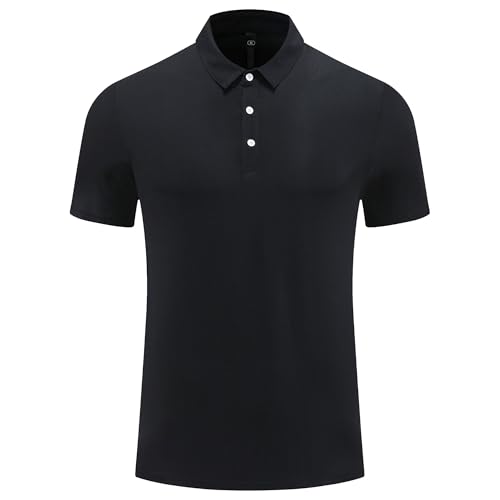 Men Sweating Quick Drying T Shirts Classic Suit Collar Slim Pullover Tops Summer Simple Casual Sport Fitness Shirt (Black,Medium)