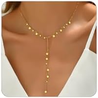 Kyazeo Dainty Cross Drop Y-Shaped Necklace for Women 18K Gold Plated Simple Rosary Beads Chain Lariat Necklace Minimalist Everyday Jewelry