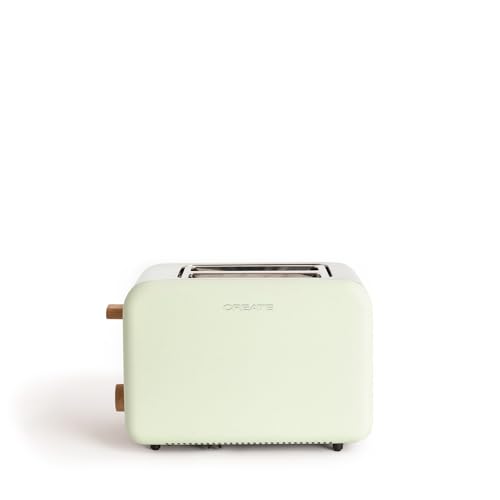 CREATE/TOAST RETRO/Tostadora verde / 6 Niveles de potencia, bandeja recogemigas, termostato, descongelación, recalentar, 2 ranuras rebanadas anchas, 850W