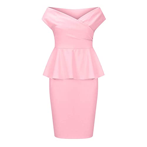 Image of SEBOWEL Women Ruffle Peplum Bodycon Midi Dress Pencil Business Office Work Dress Elegant Wrap V Neck Club Evening Party Dress