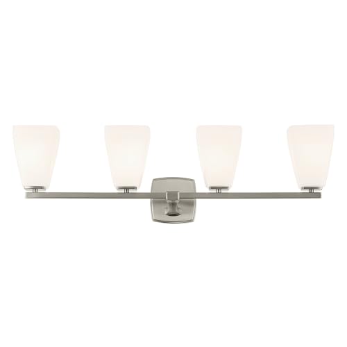 Image of Kichler Marant 33.25 inch 4-Light Bathroom Vanity Light Fixture with Opal Glass in Brushed Nickel for Modern Powder Room Over Mirror (33.25 in W x 9.5 in H), 55217NI