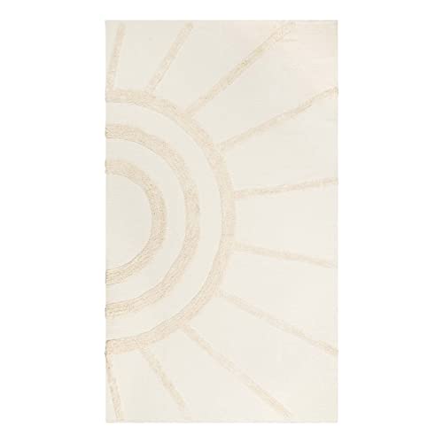 Ojia Boho Living Room Rug 5'X8', Large Washable Rugs Soft Tufted Bedroom Rug Nursery Rug, Cotton Woven Beige Area Rugs Floor Carpet For Dorm/Kids Room/Dining Room/Office #TOP4