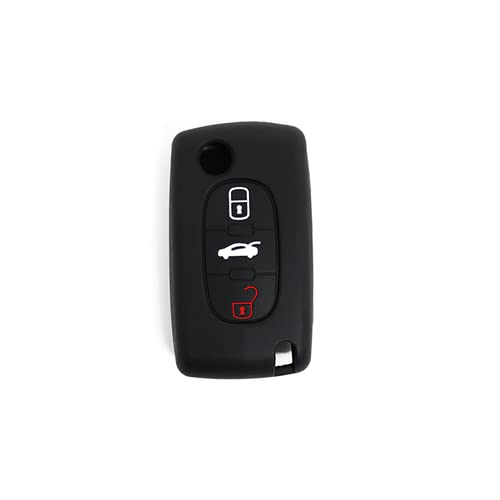SALPIE Carcasa de silicona para mando a distancia de coche de 3 botones, compatible con Peugeot 207/307/407/308/607 y Citroen C2 / C3 / C4 / C5 / Grand Picasso/Berlingo/C-Crosser (Black) Cover
