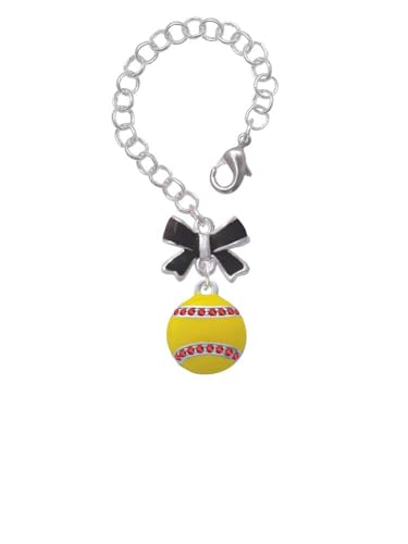 Delight Jewelry Silvertone Optic Yellow Softball with Red Crystal Stitching - Black Bow Charm Accessory for Tumblers and Thermal Cups - Thumbnail 3