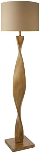 Floor Lamp Oak Effect Resin, Natural Linen Shade