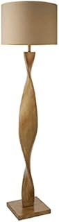 Floor Lamp Oak Effect Resin, Natural Linen Shade