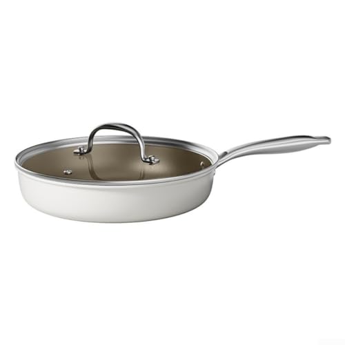 3 ply stainless steel For frying pan with stain resistant mirror finish, designed for steak For frying and cooking, compatible with induction, electric, and gas stovetops (24cm)