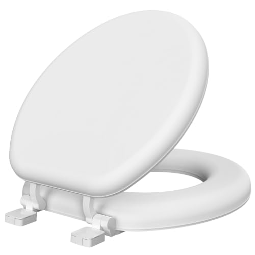 Rayport Padded Toilet Seat, Soft Cushioned Vinyl Seat, Secure Hinges, Round