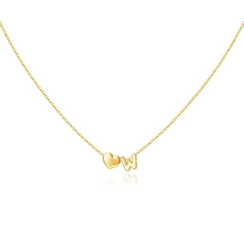MOMOL Collar con inicial de corazón pequeño para mujer, chapado en oro de 18 quilates, collar con nombre de letras delicadas, regalo personalizado para Navidad, Small, Acero inoxidable, Sin piedra