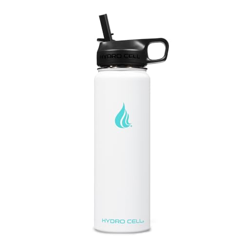 Image of HYDRO CELL Stainless Steel Insulated Water Bottle with Straw - For Cold & Hot Drinks - Metal Vacuum Flask with Screw Cap and Modern Leakproof Sport Thermos for Adults (White 24oz)
