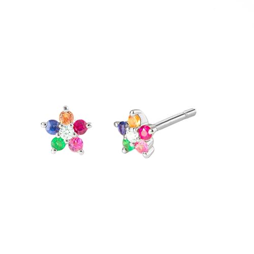 Flower Cartilage Stud Tiny Earring for Women Girls Colorful Crystal Mini Dainty Ladies Flowers Studs Wedding Cute Unique Earrings Gold Plated Tragus Post Pin Hypoallergenic Piercing Jewelry Gifts