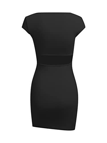 Lovelywholesale Women's Sexy Square Neck Bodycon Dress Cap Sleeve Open Back Party Mini Dress Black Small #TOP5