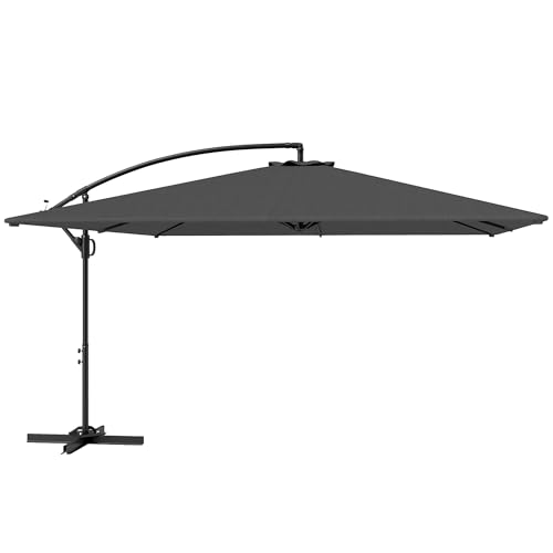 Outsunny Parasol déporté rectangulair 3,6x3,9 m, parasol de jardin extérieur avec manivelle, base croisée, parasol inclinable et rotation à 360°, toile polyester 180 g/m², protection UV UPF50+, gris