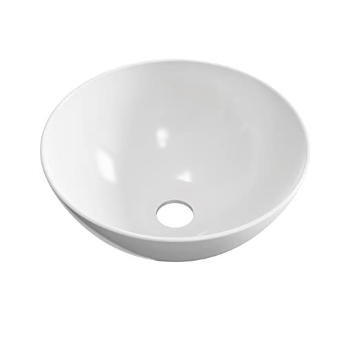 BAIKAL - Lavabo Cerámico sobre Encimera. Lavabo Curvo en acabado Blanco Brillo. Medidas 29,5 x 29,5 x 13 cm. Sin orificio para grifo. Envío con Embalaje Reforzado