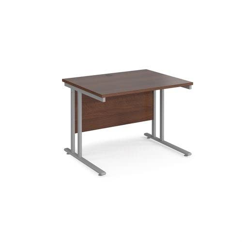 Office Monster Cooper straight desk 1000mm x 800mm - silver cantilever leg frame, walnut top
