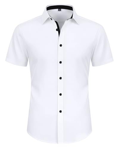 HMIYA Hemd Herren Kurzarm Businesshemd Regular fit Männer Hochzeit Hemden Klassisch Mordern Bügelleichtes Anzughemd,Weiß,L