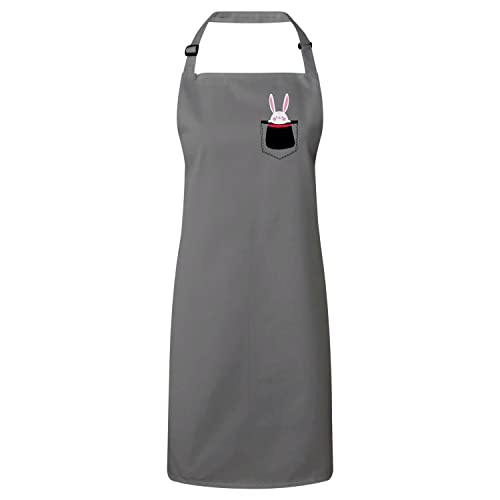 Tablier premium gris avec poche surprise magique motif lapin