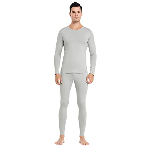 Image of PISIQI Thermal Underwear Men Ultra-Soft Long Johns Set with Fleece Lined Base Layer Winter Skiing Warm Top & Bottom Black