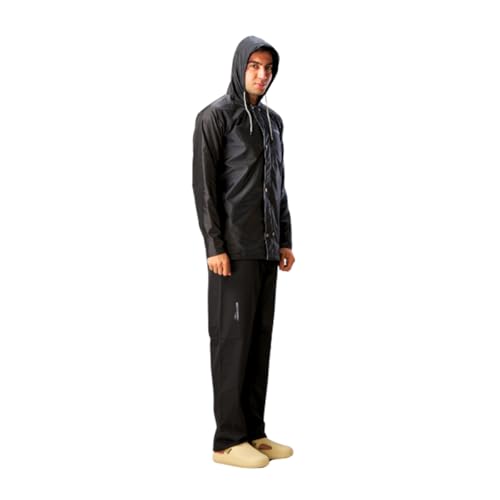 Image of ZEEL Rain Coat For Men with Adjustable Hood, Polyester Waterproof Full Sleeves Raincoat, Top and Bottom Set Rainwear, Front Zip with Flap, Lightweight Raincoat (EWF74, Black, L)